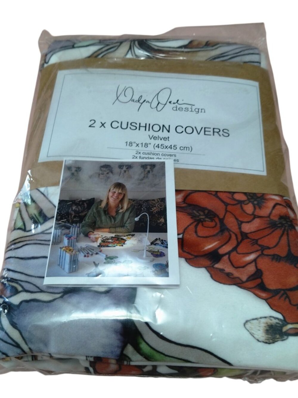 Nadja Wedin Design Velvet "Willow White" Cushion Covers 2 Pack Floral 18 x 18 In